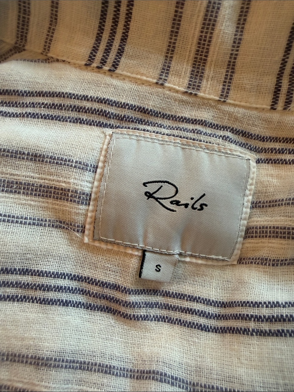 Rails Striped Linen-Blend Button Down Shirt in White and Blue - Picture 2 of 3